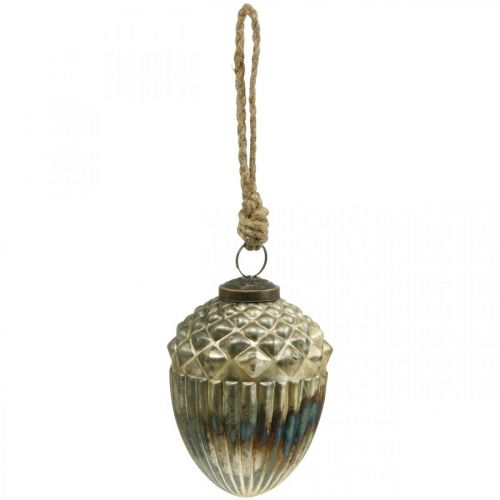 Floristik24 Eikels om op te hangen, herfstfruit, boomdecoratie, echt glas, antiek look Ø7.5cm H10.5cm 2st
