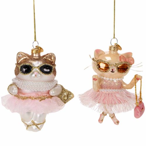 Glazen kattenornamenten met tutu als kerstboomversiering, 11 cm, 2 stuks kopen | Floristik24.nl