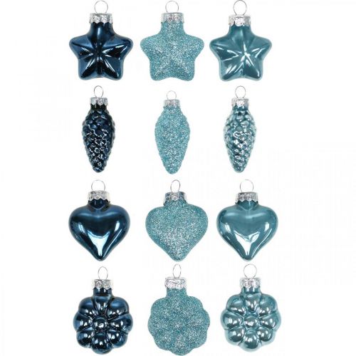 Floristik24 Mini kerstboomversiering mix glas blauw, glitter assorti 4cm 12st