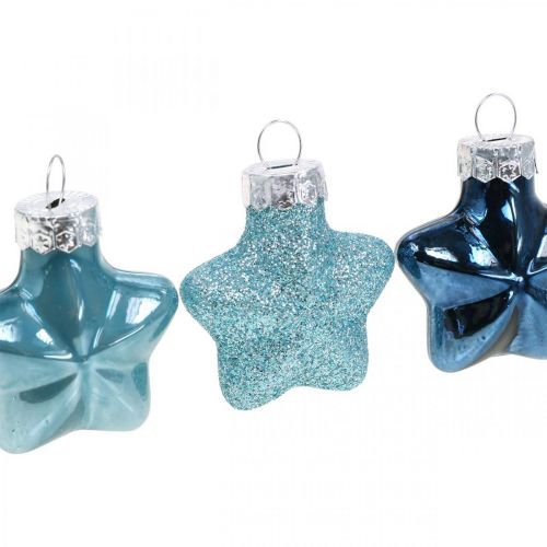 Artikel Mini kerstboomversiering mix glas blauw, glitter assorti 4cm 12st