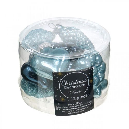 Floristik24 Mini kerstboomversiering mix glas blauw, glitter assorti 4cm 12st