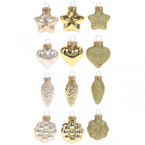 Mini kerstboomversiering mix glas goud, assorti parel kleuren 4cm 12st Mini kerstboomversiering mix glas goud, assorti parel kleuren 4cm 12st