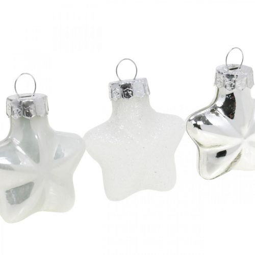 Artikel Mini kerstboomversiering mix glas wit, zilver assorti 4cm 12st