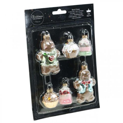 Glazen hangers gingerbread man & cupcakes, kerstboomversiering mix, kerstbakkerij H4/8cm echt glas 6st