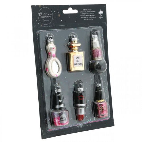 Floristik24 Kerstboomdecoratie Beauty & Glamour, glazen hanger cosmetica mix H5.5–7cm echt glas 6st