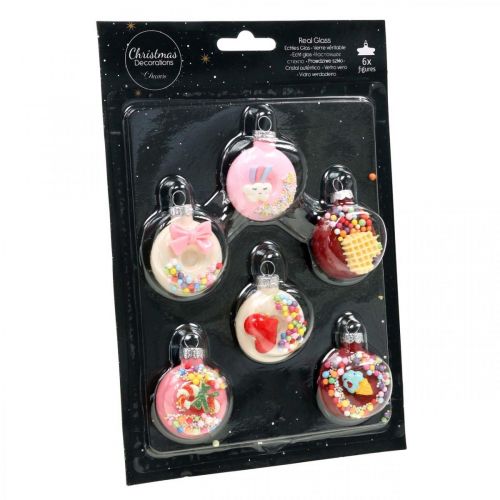 Boomhanger donuts, glasdecoratie, kerstboomdecoratie mix H4.5cm echt glas 6st