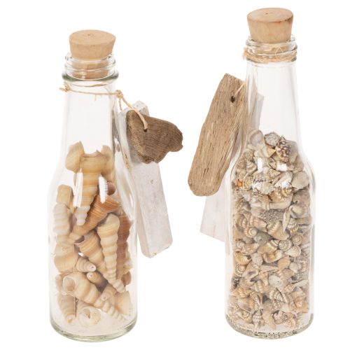 Glazen flesdecoratie met schelpen en hanger, maritieme tafeldecoratie, 17 cm, 2 stuks | Floristik24.nl