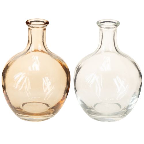 Glazen fles mini vaas amber en helder Ø7,5cm H11cm 4 stuks