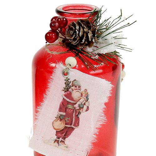 Floristik24 Glazen fles met spar en kegel rood 2st
