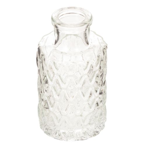 Mini glazen vaasje met diamantpatroon, klein tafelvaasje, flesje, transparant, 9 cm, 6 stuks kopen | Floristik24.nl
