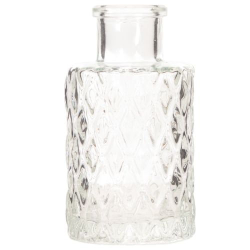 Mini glazen vaasje met diamantpatroon, klein tafelvaasje, flesje, transparant, 9 cm, 6 stuks | Floristik24.nl