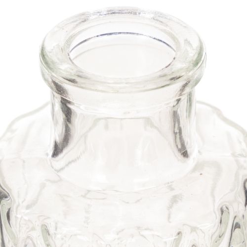 Mini glazen vaasje met diamantpatroon, klein tafelvaasje, flesje, transparant, 9 cm, 6 stuks | Floristik24.nl
