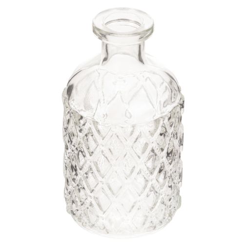 Glazen fles met diamantpatroon, decoratieve fles, vaas, klein, 13 cm, 6 stuks