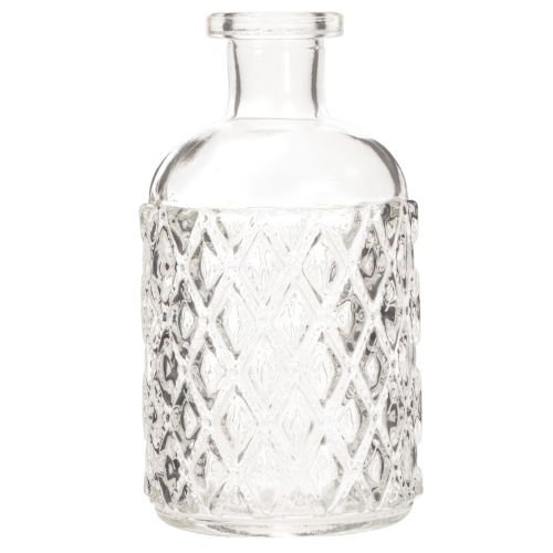 Glazen fles met diamantpatroon, decoratieve fles, vaas, klein, 13 cm, 6 stuks | Floristik24.nl