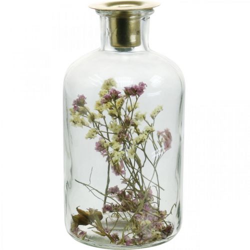 Floristik24 Glas met kandelaar, glasdecoratie met droogbloemen H16cm Ø8,5cm