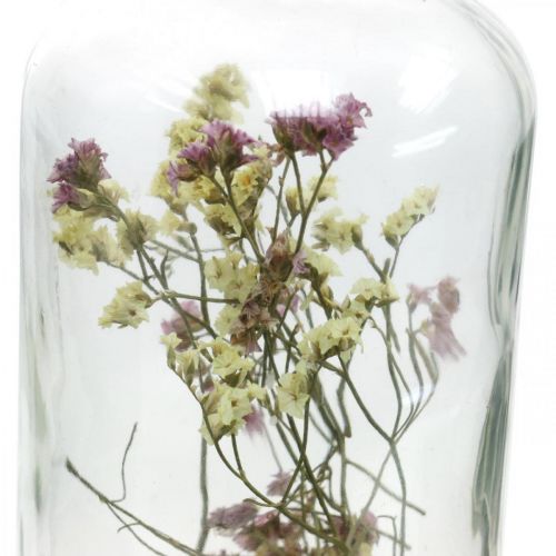 Glas met kandelaar, glasdecoratie met droogbloemen H16cm Ø8,5cm