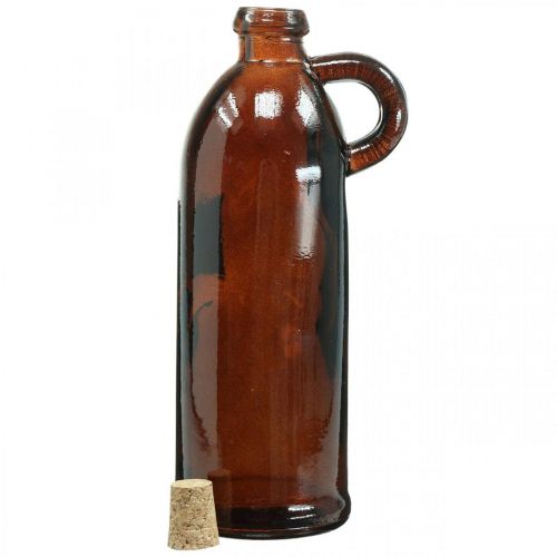 Floristik24 Glazen fles vintage met kurk en handvat bruin Ø7,5 cm H22cm