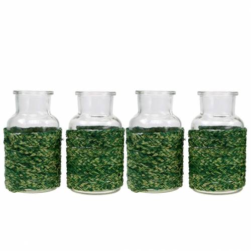 Deco flessenglas met raffia groen H10cm 4st