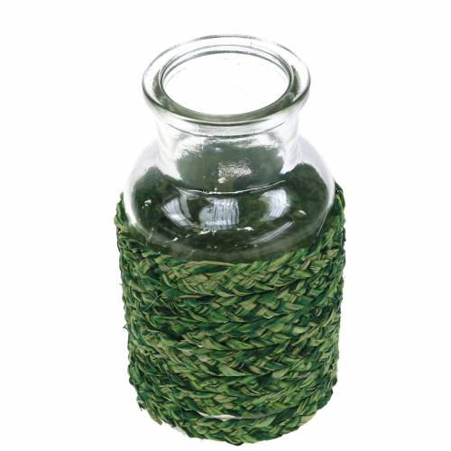 Floristik24 Glazen fles met raffia groen H12.5cm 3st