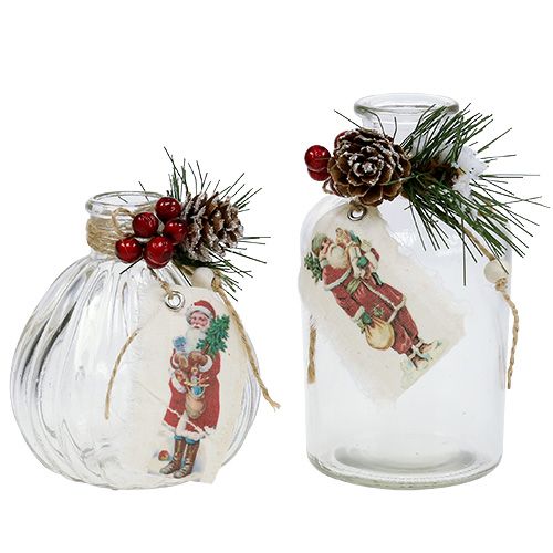 Floristik24 Glazen flesjes met kerstversiering 2st