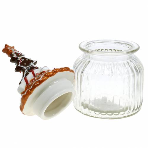Floristik24 Glazen pot met keramisch deksel peperkoek wit, bruin H21.5cm koektrommel