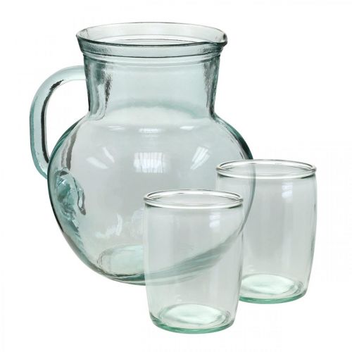 Floristik24 Glazen kan met drinkglazen, drankenset voor serveren blauwachtig helder H20cm/11,5cm 5 stuks