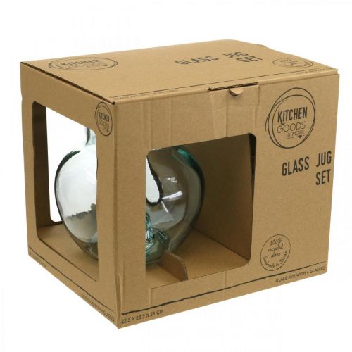 Artikel Glazen kan met drinkglazen, drankenset voor serveren blauwachtig helder H20cm/11,5cm 5 stuks