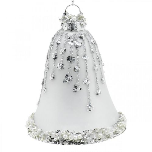 Floristik24 Kerstbellen, kerstboomversieringen, glazen bellen Ø6.5cm H8cm wit set van 2