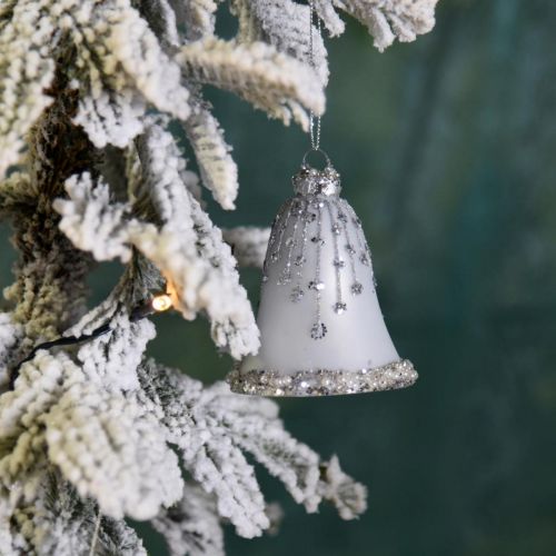 Floristik24 Kerstbellen, kerstboomversieringen, glazen bellen Ø6.5cm H8cm wit set van 2