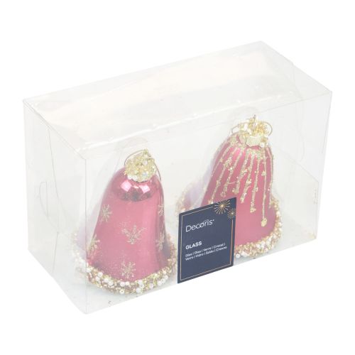 Floristik24 Glazen stolp kerstklokken rood goud Ø6,5cm H8,5cm 2st