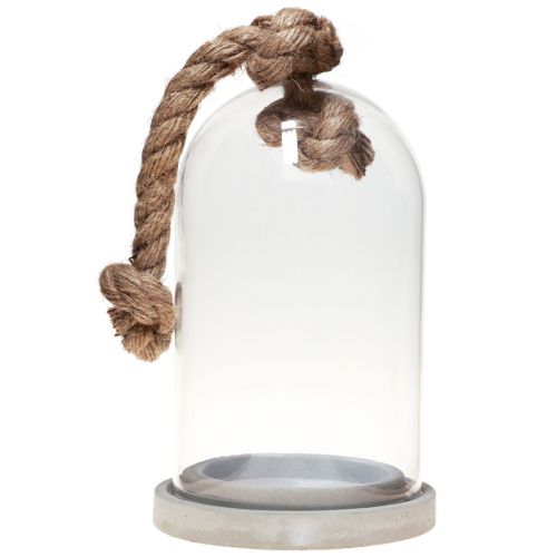 Artikel Glazen stolp met betonlook plaat en touw Ø17cm H28cm