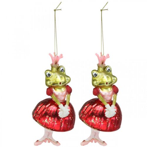 Kikkerprinses, kerstboomversieringen, sprookjesversieringen, boomhangers, echt glas H14cm 2st