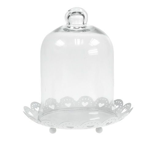 Floristik24 Glazen kap met plaat Ø15.5cm H17cm wit