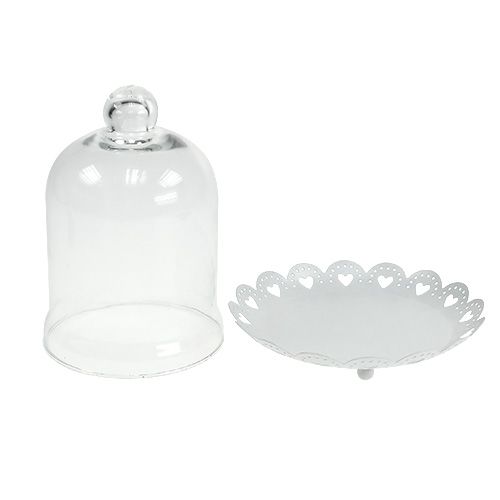 Floristik24 Glazen kap met plaat Ø15.5cm H17cm wit