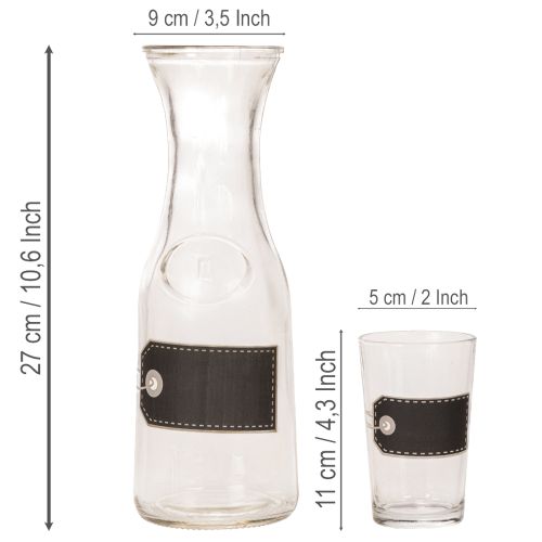 Glazen karaf H27cm met 4 glazen H11cm | Floristik24.nl