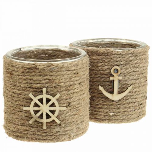 Floristik24 Theelichthouder Maritim lantaarn glas Ø10,5cm H10cm 2st