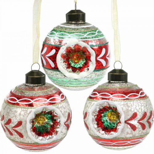 Floristik24.nl Kerstballen met patroon, boomversieringen, kerstballen gekleurd H9cm Ø8cm echt glas 3st - online kopen
