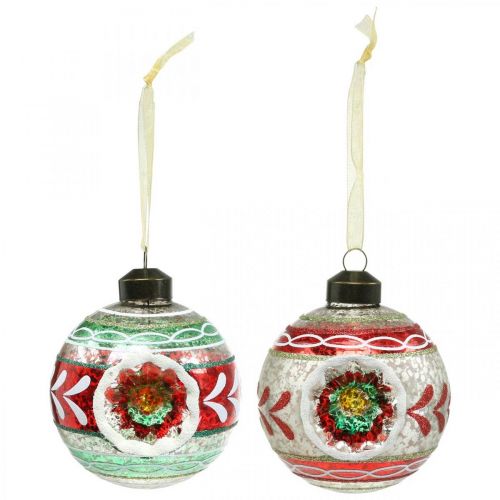 Floristik24 Kerstballen met patroon, boomversieringen, kerstballen gekleurd H9cm Ø8cm echt glas 3st