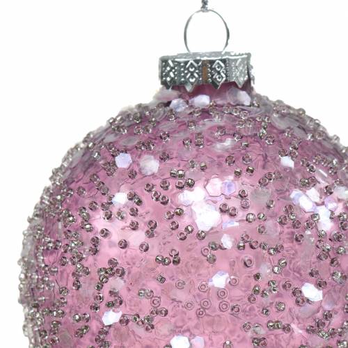 Artikel Kerstboomdecoraties glazen bol paarse pailletten Ø8cm 4st