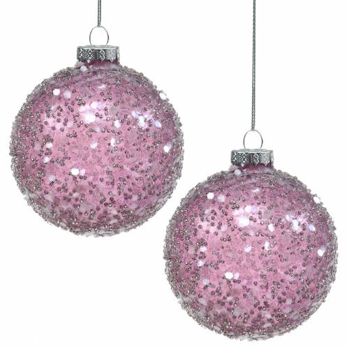 Floristik24 Kerstboomdecoraties glazen bol paarse pailletten Ø8cm 4st