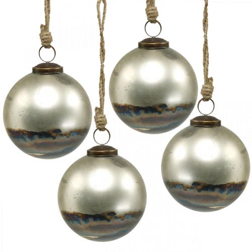 Floristik24 Kerstballen tweekleurig glazen bol blauw, metallic Ø9,5cm 4st