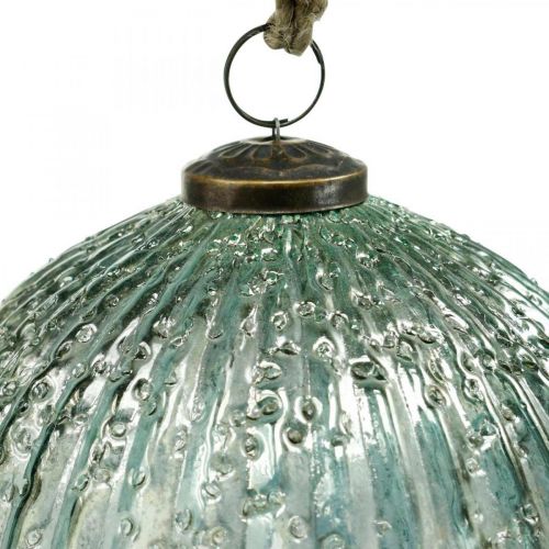 Floristik24 Glazen bol om op te hangen blauwe vintage kerstdecoratie glas Ø15cm