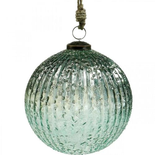Floristik24 Glazen bol om op te hangen blauwe vintage kerstdecoratie glas Ø15cm