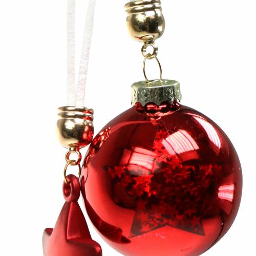 Floristik24 Kerstboomdecoratie glazen bol met ster rood 5cm