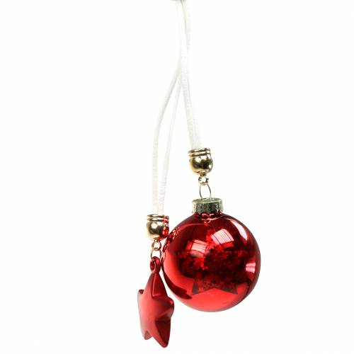 Floristik24 Kerstboomdecoratie glazen bol met ster rood 5cm