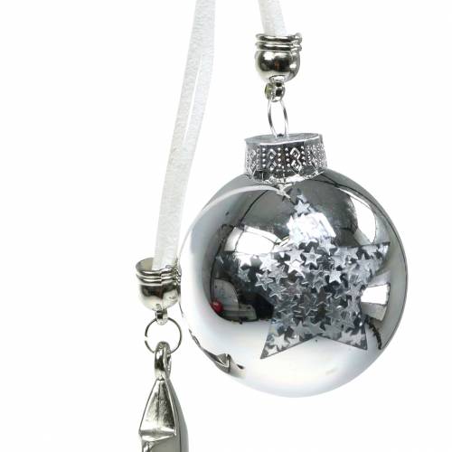 Floristik24 Kerstboomdecoratie glazen bol met ster zilver 5cm