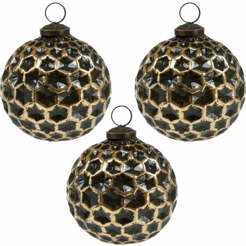 Floristik24 Kerstbal honingraatpatroon bruin, goudkleurig Ø10cm 3st