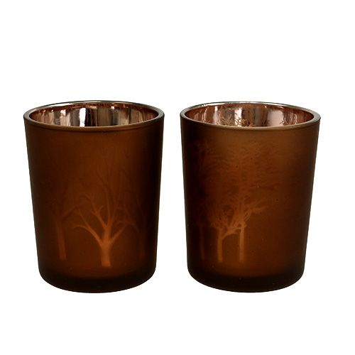 Floristik24 Glazen theelicht met patroon bruin Ø5.5cm H6.5cm 4st