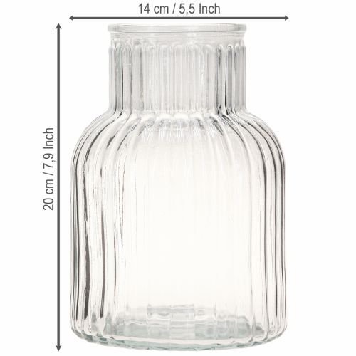 Artikel Glazen vaas bloemenvaas glas groeven retro helder Ø13,5cm H20cm