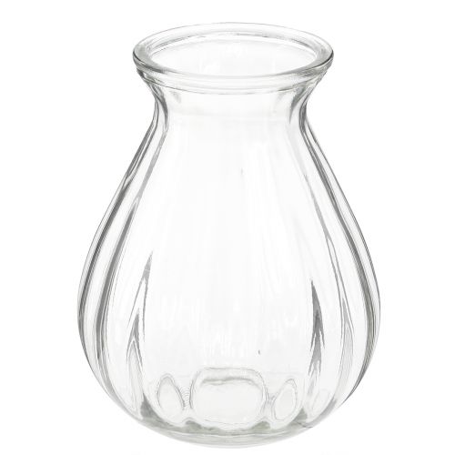 Glazen vaas bolvaas met groeven helder Ø11cm H14cm 2st